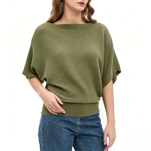 Image of EDSTAR Women Dolman Batwing Sleeves Knitted Sweaters Winter Boat Neck Pullovers Tops
