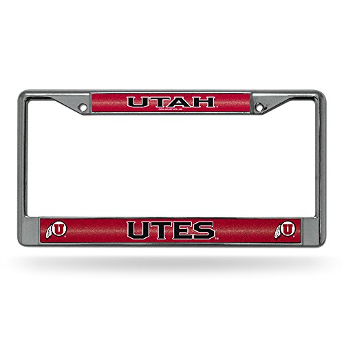 Rico Industries NCAA Bling Chrome License Plate Frame with Glitter Accent, Utah Utes