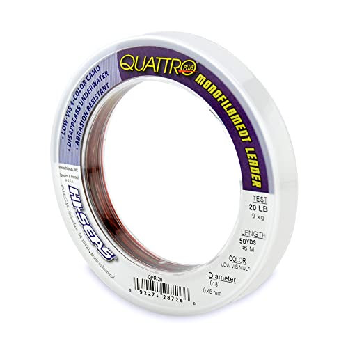 HI-SEAS Quattro Monofilament Leader, 20 lb / 9.0 kg Test, .018 in / 0.45 mm Dia, 4-Color Camo, 50 yd / 46 m