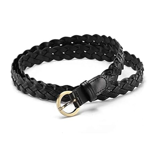 Belts for women, Waist Belt Fashion Women's Braided Belt Casual Cowhide Belts Adjustable Jeans Dress Thin Belt Versatile Decorative(Black)