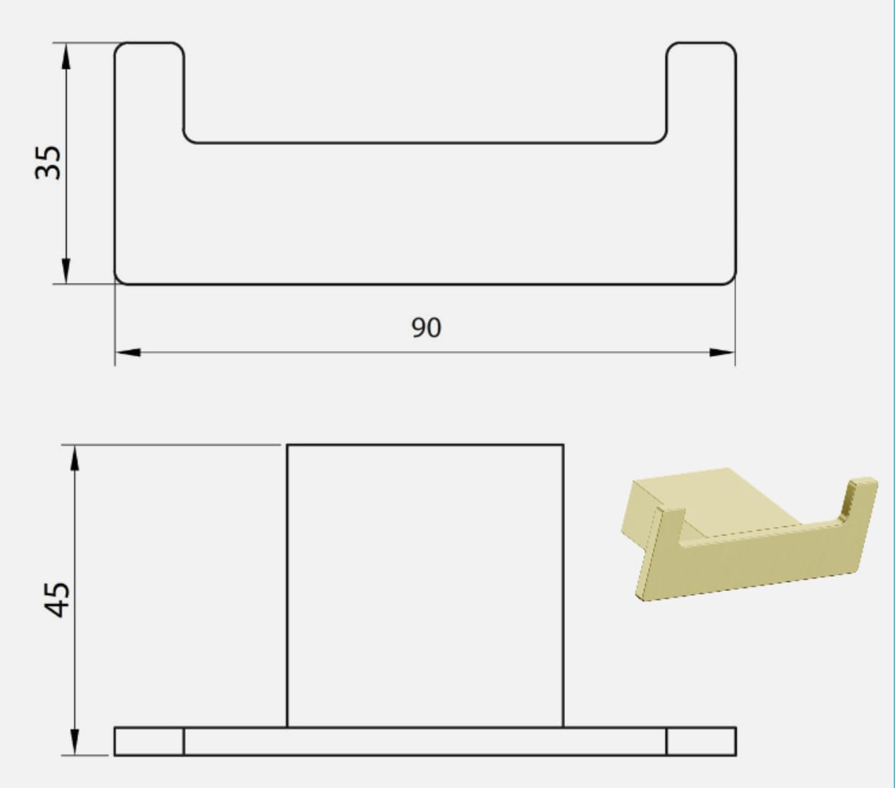 HOUSLER® Brushed Brass (Gold) Square Bathroom Accessories (Sq.BB. Double Hook) - Image 2