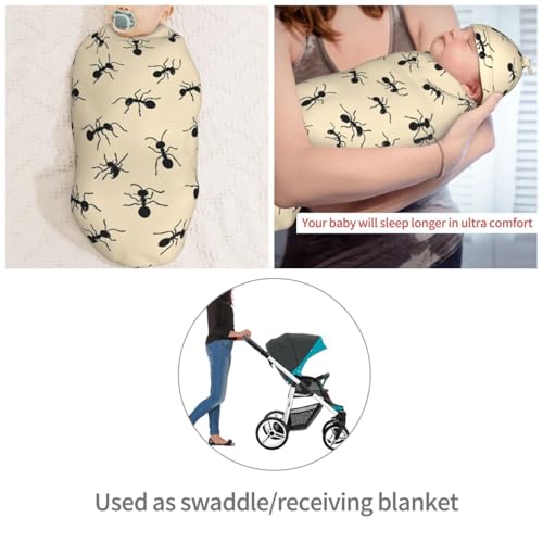 Image of Cartoon Black Ants Newborn Swaddle Blankets Hat Sets Soft Baby Receiving Blanket Swaddle Sack for Baby Shower Infant Boy Girl Gift