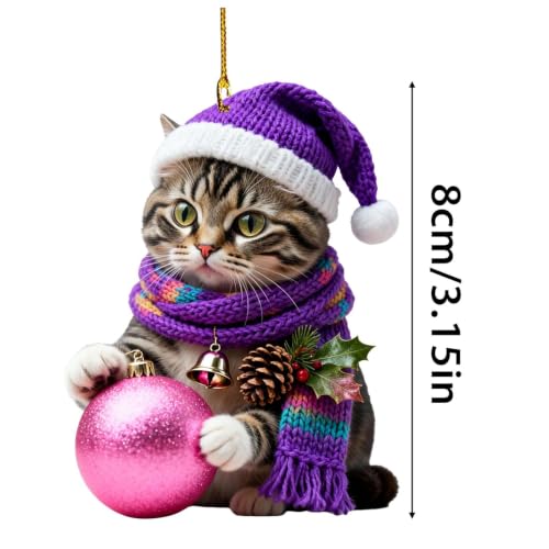 3 Inch 2D Acrylic Cute Kitty Christmas Hanging Ornaments for Xmas Tree，A - image 2