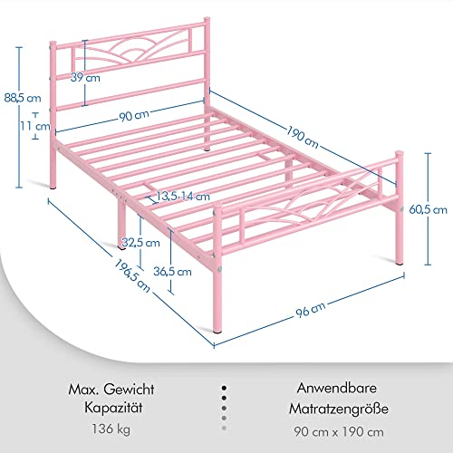 Yaheetech Bettrahmen Metallbett Gästebett Bettgestell aus Metall, Modern Jugendbett mit Lattenrost… – Ansicht 3