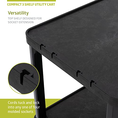 Image of Pearington 3-Tier Compact Multi-Purpose Plastic Utility Cart with Lockable Wheels up to 300LBS, Black
