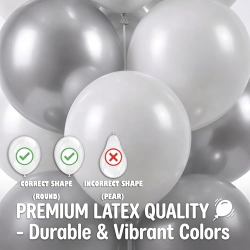 Image of Balloon Column Kit Set of 2 With Balloons Included - with Base, and Pole,Balloon Tower Backdrop Decoration for Wedding, Baby Shower, Birthday Party, or Bachelorette Parties (Silver White)