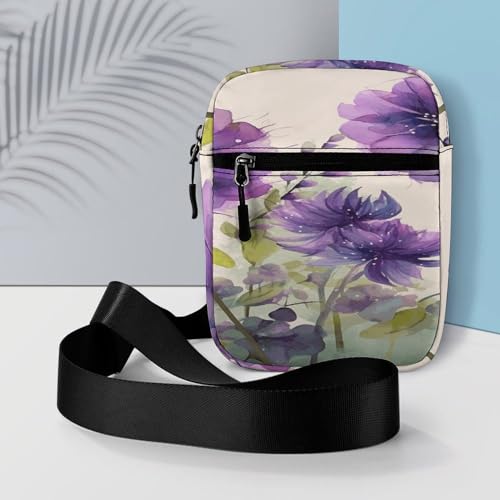 Small Satchel,Watercolor Style Purple Flowers Print Small Shoulder Bag,small Messenger Satchel Bags,mini Bag with Adjustable Strap 6
