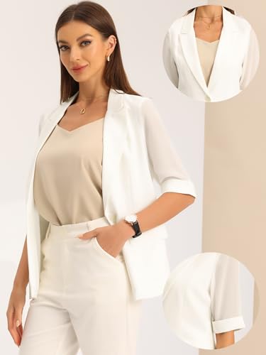 Allegra K Work Dressy Business Casual Blazer for Women's Patchwork Chiffon Half Sleeve Blazers2