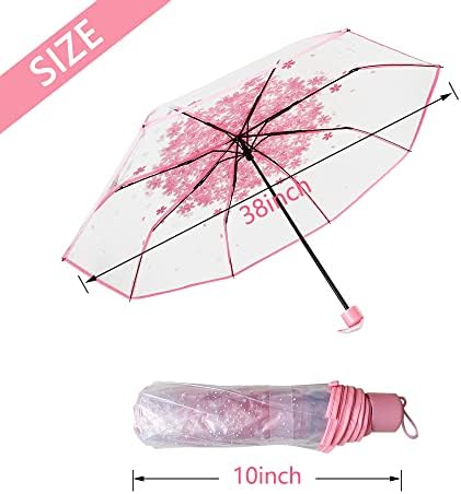JO DE BEbe Three Fold Umbrella Women Transparent Clear Cherry Blossom Mushroom Sakura Folding Sunshade Rain Umbrellas