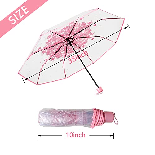 Jobede Three Fold Umbrella Women Transparent Clear Cherry Blossom Mushroom Sakura Folding Sunshade Rain Umbrellas #TOP1