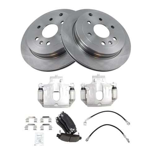 Image of TRQ Rear Brake Pad and Rotor Set Ceramic Rotors Calipers Compatible with 2008-2016 Buick Enclave 2009-2017 Chevrolet Traverse 2007-2016 GMC Acadia 2007-2010 Saturn Outlook