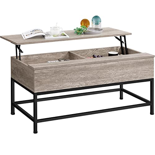 Yaheetech Mesa de Centro Elevable de Madera 102x51x48cm Mesa de Centro Industrial con Cajón Mesa Café para Salón Mueble 102x51x(48-61) cm Gris Oscuro