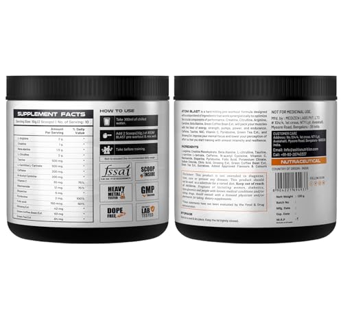 Image of AS-IT-IS ATOM Blast Advanced Pre-workout 100gms, Cool Spearmint, Caffeine & L- Arginine Infused, Optimizes Energy, Increase Strength & Pumps