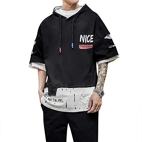 Herren Mode Trends Hoodies Hip Hop Patchwork Sweater Hoodie Top, schwarz, X-Large Cover