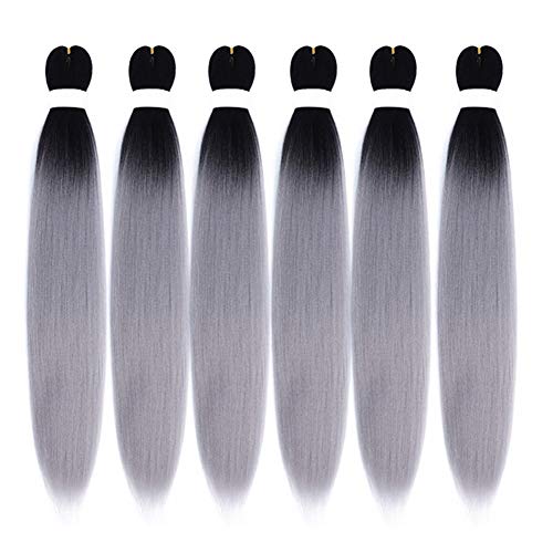 6 Packs Pre-Stretched Braiding Hair Braids Professional Yaki Synthetic Hair for Crochet Twist Crochet Braids Braiding Hair Extension (1B/Silver Gray)