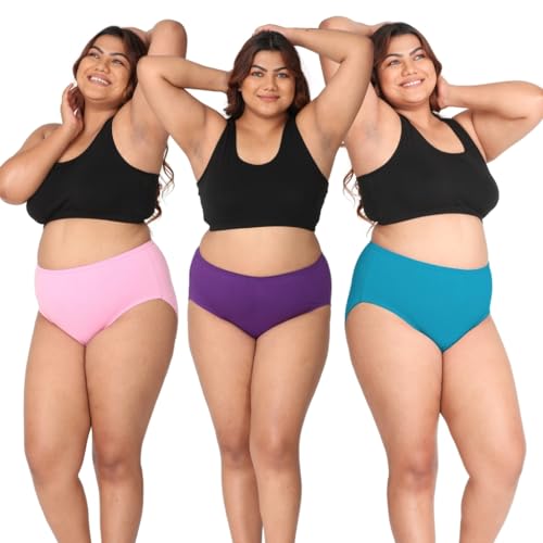 Image of Adira | 3XL to 10XL Cotton Panties for Women Plus Size | High Waist Panty with Full Coverage | Inside Elastic - No Elastic Exposure to Skin | Plus Size | Pack of 3