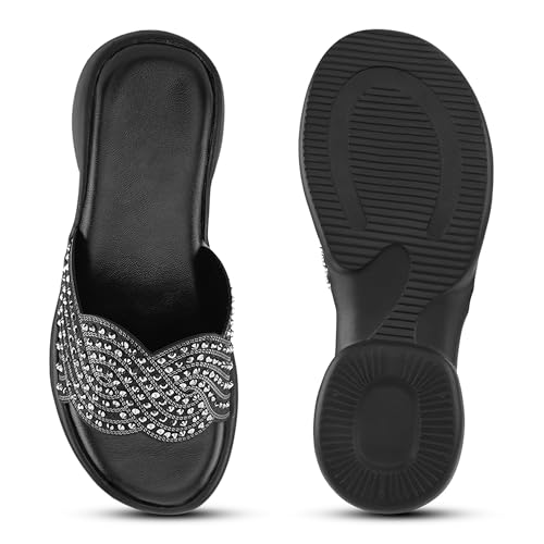 Image of Centrino Women's Sandals | Stylish Slip-On Sandals for Ladies |Elegant Slide Sandals with Butterfly Studded Embellishment Design | Lightweight and Durable Fashion Footwear (9310)
