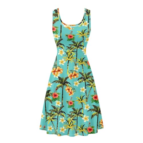 Image of TOADDITDO Women's Sleeveless O Neck Beach A-Line Party Coctail Tank Dresses Flared Sundress