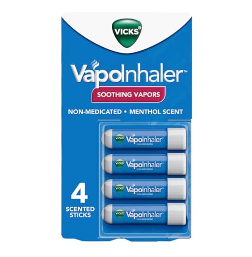 Vicks VapoInhaler On-the-Go Portable Nasal Inhaler Non-Medicated With Refreshing Vicks Vapors Menthol Scent 4 Scented Sticks