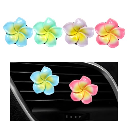 Image of Wevdn 4PCS Flower Car Air Vent Clips, Colorful Tropical Flower Air Freshener Vent Clips with Aromatic Pad, Air Conditioning Outlet Clip Plumeria Flower Decoration (Blue+Green+Rose Red+Purple)