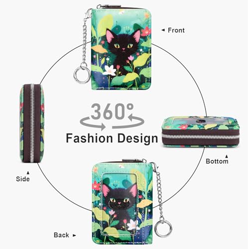 Image of Mayski Credit Card Holder, Zipper Credit Card Wallet for Women, Small Accordion Card Cases Holder, KeyChain Wallet, Business Card Holder, Cat