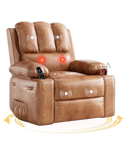 Oversized Faux Leather Swivel Recliner