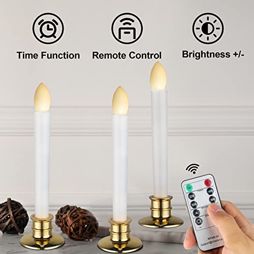 Celebrationlight Window Candles With Remote And Timers - Battery Operated Taper Candles Flickering Flameless Led Electric Candle With Golden Candle Holders - 10 Pack #TOP2