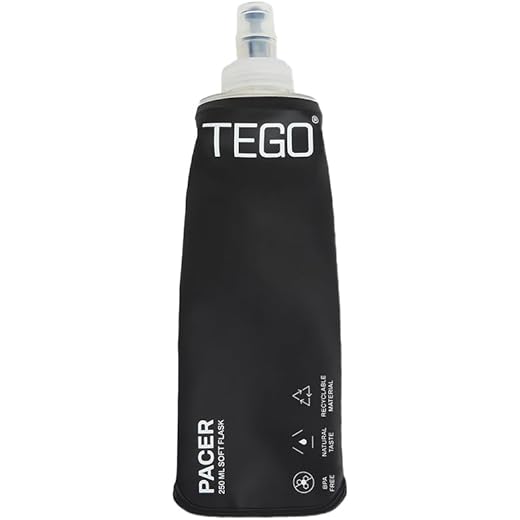 TEGO Pacer Soft Flask – Foldable 250mL/500mL TPU Bottle for Running, Camping, and Outdoor Sports (Black, 250 ml)
