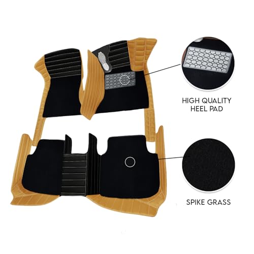 Image of 9D Exclusive Foot Mat | Waterproof | Anti-Slip | PU Leather | Full Coverage | All Weather | Custom Fitted | Car Mats | Compatible with KIA Seltos 2019-22 - Black Mango-Yellow