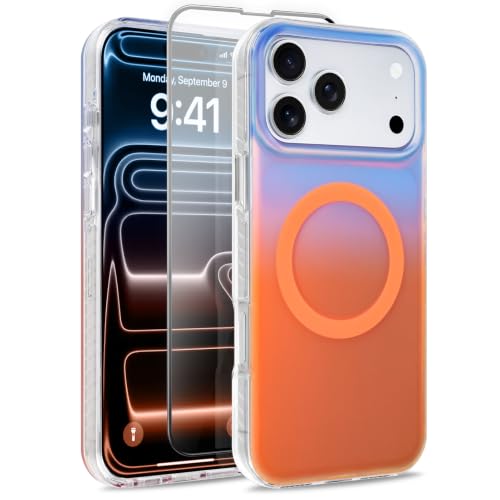 Image of Magnetic Case for iPhone 17 Pro Max [Compatible with Magsafe] | [Anti-Yellowing] [1 Screen Protector] Cute Fashion Iridescent Case for iPhone 17 Pro Max 6.9 inch 2025, Blue Orange