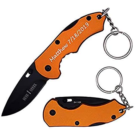 GIFTS INFINITY Personalized Laser Engraved Pocket Knife, Extreme 5in S.S. Folding Knife with Fine Edge Blade and Survival, and EDC (Orange - Black) Cover