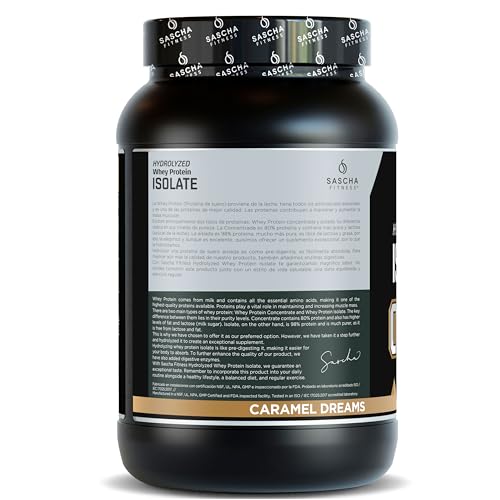SASCHA FITNESS Hydrolyzed Whey Protein Isolate,100% Grass-Fed (2.11 Pounds) (Caramel Flavor)