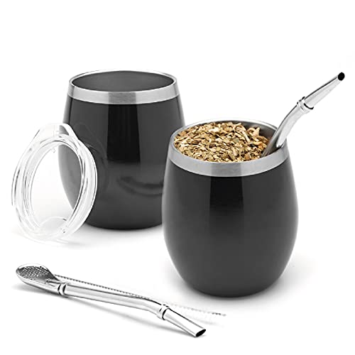 BALIBETOV Modern Mate Cup And Bombilla Set (Yerba Mate Cup) -Yerba Mate Set includes Double Walled 18/8 Stainless Steel Mate Tea Cup, Two Bombilla Mate (Straw) and a Cleaning Brush (Shiny Black, 8 oz) BALIBETOV Modern Mate Cup And Bombilla Set (Yerba Mate Cup) -Yerba Mate Set includes Double Walled 18/8 Stainless Steel Mate Tea Cup, Two Bombilla Mate (Straw) and a Cleaning Brush (Shiny Black, 8 oz)
