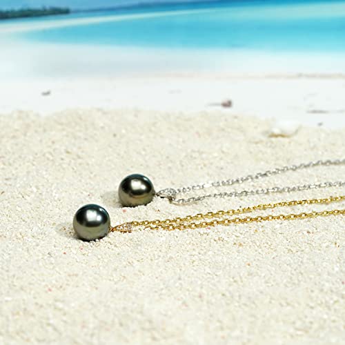 Raivari Tahitian Black Pearl Diamond Pendant Necklace，18K White Gold Genuine South Sea Cultured Round 10-11Mm Pearl Pendant Necklaces For Women #TOP4