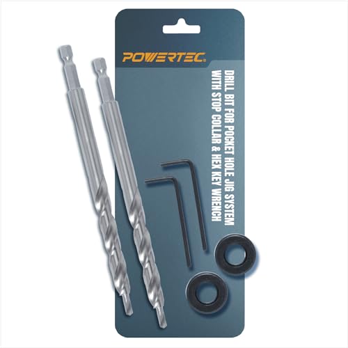 Image of POWERTEC 71933-P2 1 /4 inch Hex Shank Pocket Hole Drill Bit, Replacement Twist Step Drill Bit with Depth Stop Collar for Pocket Hole Jig System, Precision Drill Guide Woodworking Tools Accessories, 2 PK
