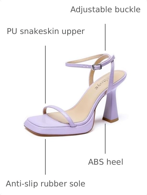 Image of Reitoye Strappy Heels for Women Platform Chunky Square Toe Heeled Sandals | Women's Heeled Sandals,Block High Heel,Adjustable Ankle Strap,All-Day Comfort Non-slip Sole,Party,Wedding,Prom Heels Shoes
