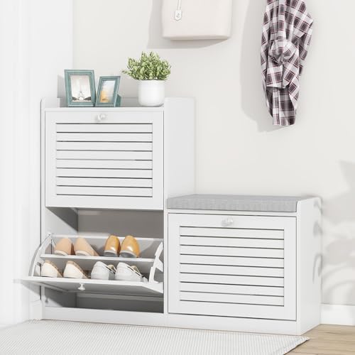Hallway Narrow Blue Shoe Bench with Flip-drawer and Seat Cushion FSR82-L-B– -UK Hallway Narrow Blue Shoe Bench with Flip-drawer and Seat Cushion FSR82-L-B– -UK