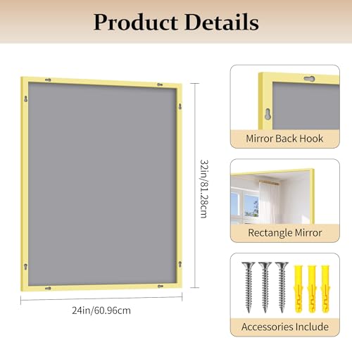 Image of COFENY Gold Bathroom Mirror for Wall, 24x32 Inch Rectangle Mirror with Metal Frame, Modern Vanity Mirrors for Bathroom Living Room, Entryway Hangs Horizontal or Vertical