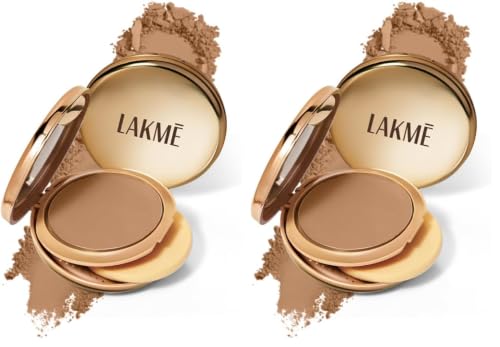 Image of Lakme Unreal Dual Cover Pressed Powder, 2 In 1 Compact + Foundation, Non Cakey Coverage, Lightweight & Long Lasting Compact, 34 Almond,9g (Pack of 2)