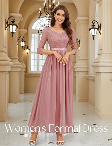 Wedtrend Women'S Bridesmaid Dress 3/4 Sleeve Prom Dresses Sweetheart Neck Evening Gowns Floor Length Formal Dress For Wedding Guest Wt0312Blushs thumb #4