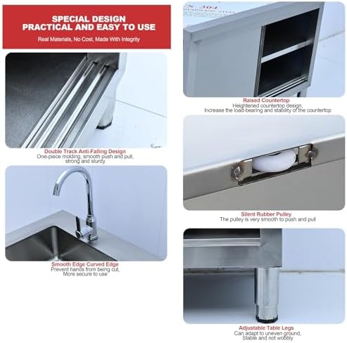 Outdoor Stainless Steel Utility Sink with Cabinet & Workbench - Freestanding Laundry Sink for Garage, Restaurant, & Commercial Use - Includes Faucet & Storage Shelves (Left Color)
