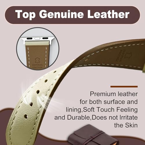 Genuine Leather Band Compatible with Apple Watch Bands for Women Men 49mm 46mm 45mm 44mm 42mm 41mm 40mm 38mm, Soft Leather Replacement Strap for iWatch Ultra/SE/Series 11 10 9 8 7 6 5 4 3 2 1