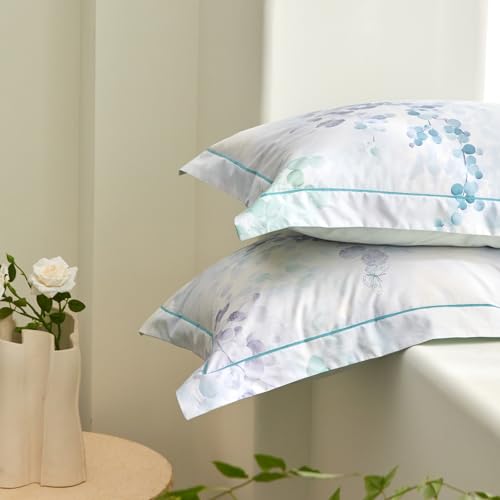 VM VOUGEMARKET Purple Green Duvet Cover Set King,3 Pieces Leaves Plants Duvet Cover with 2 Pillow Shams 100% Cotton Down Comforter Quilt Cover with Zipper