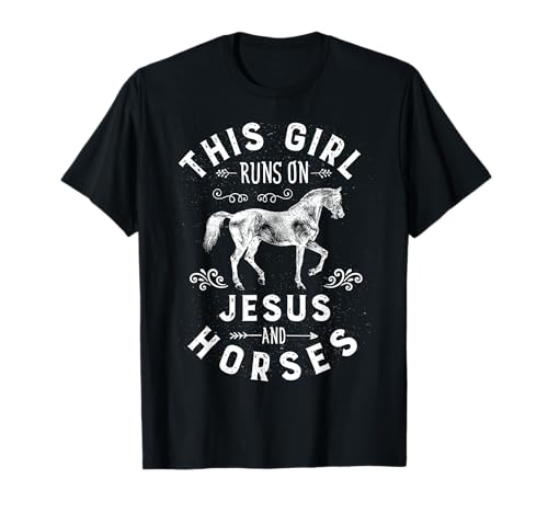 This Girl Runs On Jesus and Horses Horse Riding Equestrian T-Shirt Small