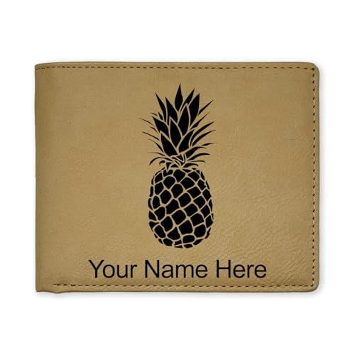 LaserGram Faux Leather Bi-Fold Wallet, Pineapple, Personalized Engraving Included (Beige)