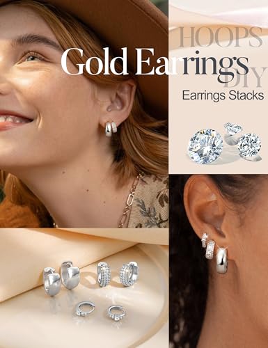 Image of LOLIAS Small 14K Gold Plated Chunky Hoop Earrings for Women Hypoallergenic Silver Earrings Set for Sensitive Ears Non Tarnish Huggie Hoops Earring Stacks for Multiple Piercing Jewelry Lightweight 3Pairs