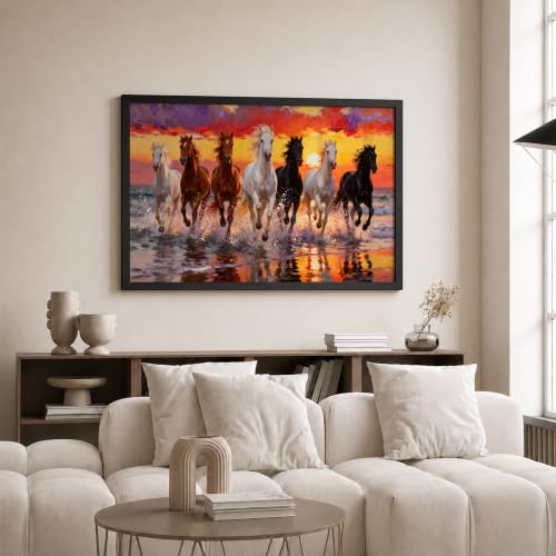 Image of Suneree 7 Horse Vastu Wall Painting (Landscape Collection) (Natural, Design 14, 48L x 33W cm)