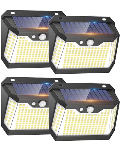 Philosun 4 Paquete Luces Solares LED Exterior Auto ON&OFF, 3 Modos Luz Solar Exterior con Sensor de Movimiento IP67 Impermeable Lampara LED Solar para Jardin, Patio, Luz Blanca Fría