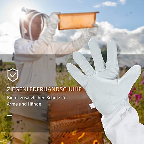 Outsunny Imkeranzug aus Baumwolle Imkerei Anzug Schutzbekleidung mit Schleier Ziegenlederhandschuhe Weiß XXXL Unisex – Bild 8