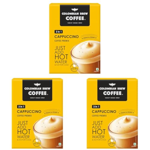 Image of Colombian Brew 3 in 1 Cappuccino Cafe Latte, Instant Coffee Powder Premix, 8 Sachets (Pack of 3)